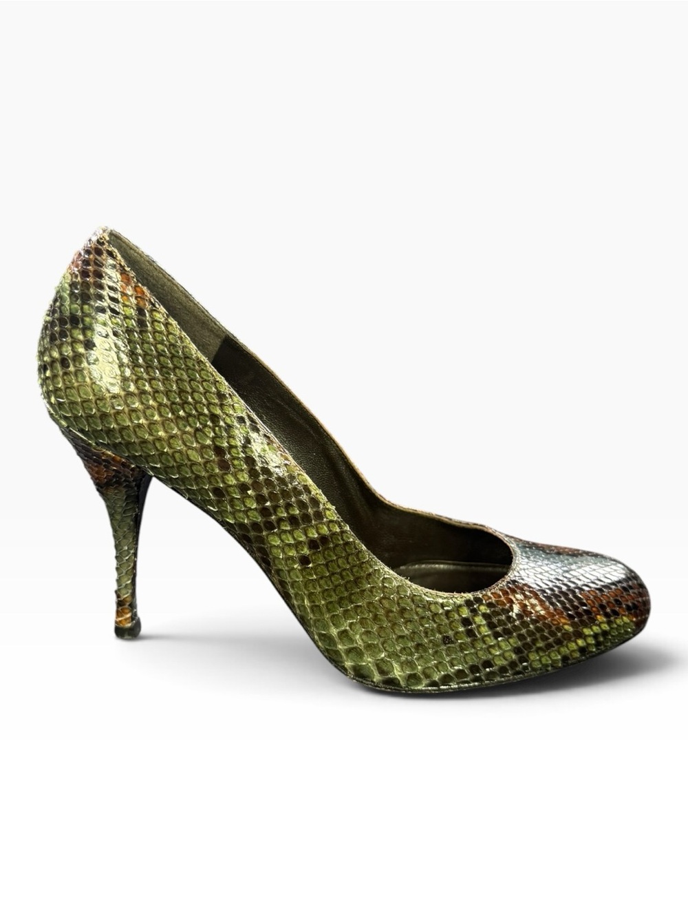 Stuart Weitzman Green Snakeskin-Texture Pointed-Toe Stiletto Pump